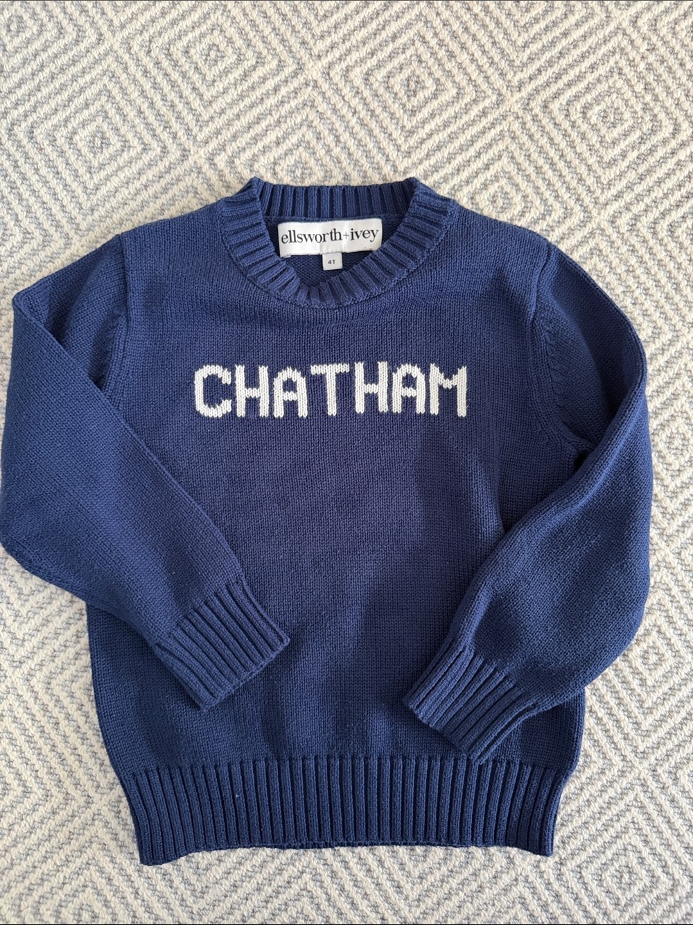 Ellsworth & Ivey Kids Crewneck Sweater in Navy with White Logo